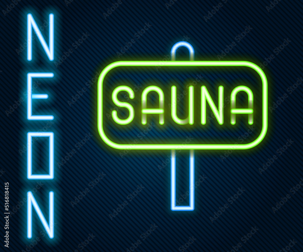 Glowing neon line Sauna icon isolated on black background. Colorful outline concept. Vector