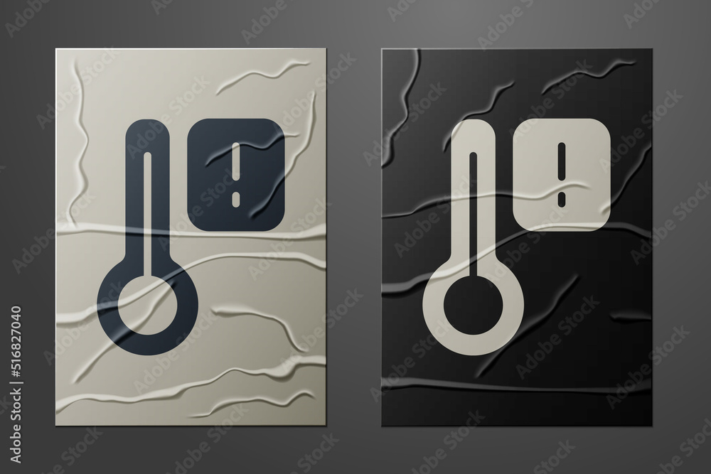 White Sauna thermometer icon isolated on crumpled paper background. Sauna and bath equipment. Paper 