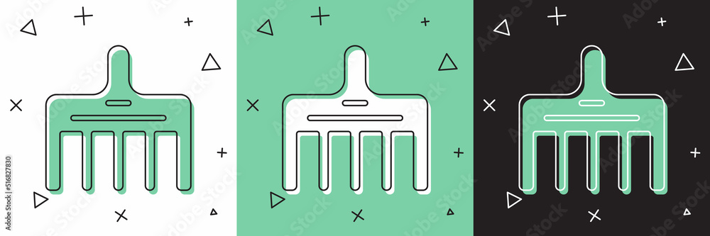 Set Hairbrush icon isolated on white and green, black background. Comb hair sign. Barber symbol. Vec