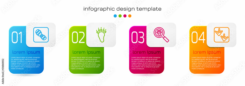 设定人类足迹鞋、熊掌、爪子搜索和鹅。商业信息图模板。Vect