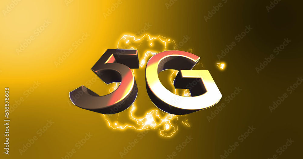 绿色背景下闪电上的5g文本图像