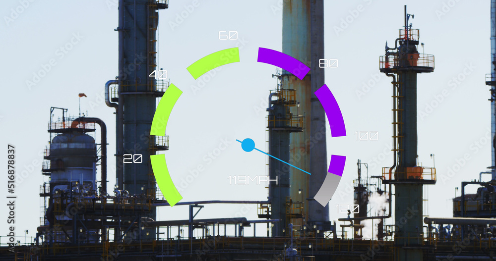 炼油厂上方的速度表图像