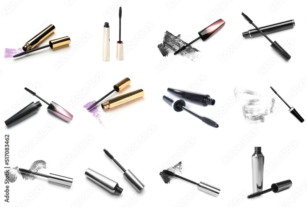 Set of mascara on white background