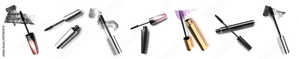 Set of mascara on white background