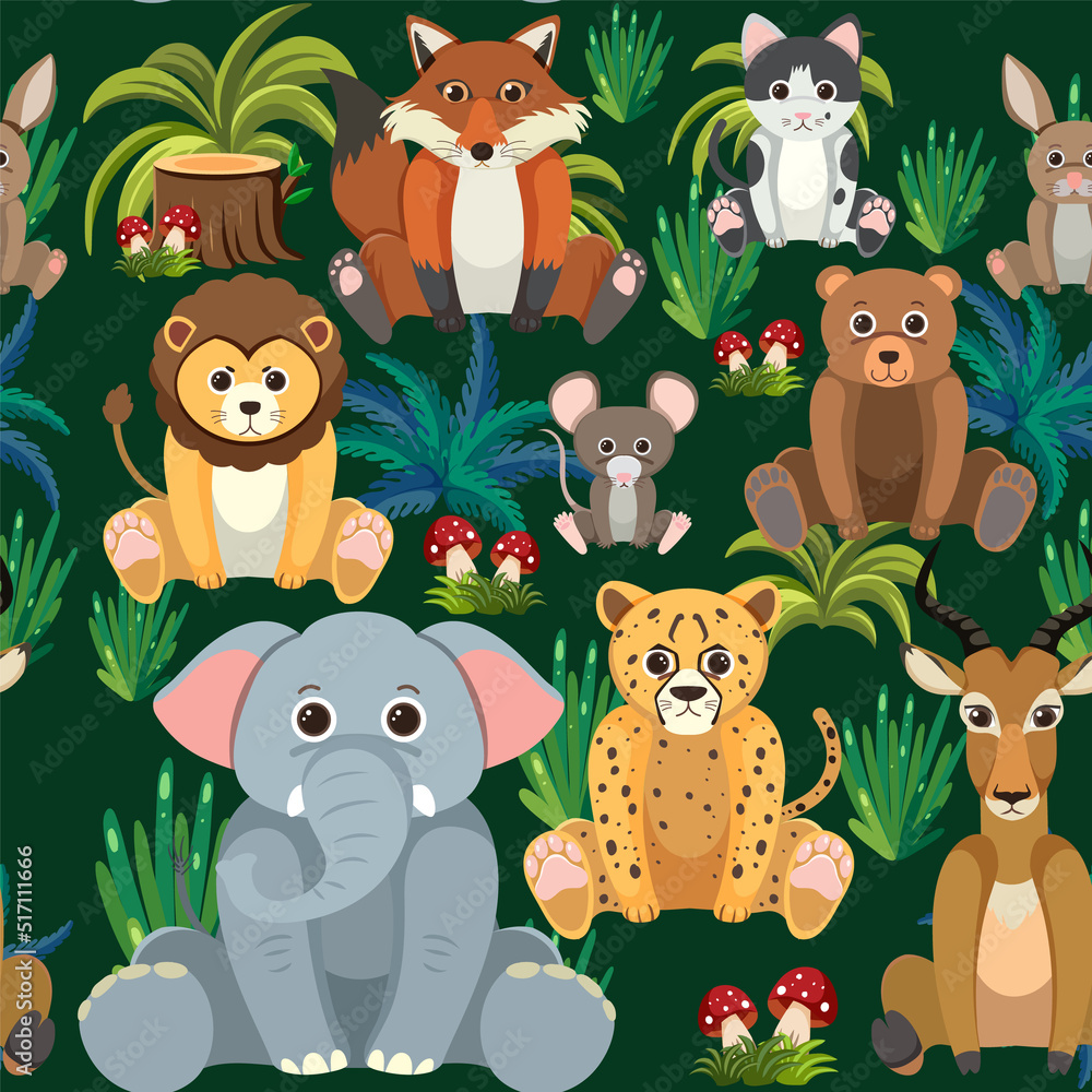 Cute wild animals seamless pattern