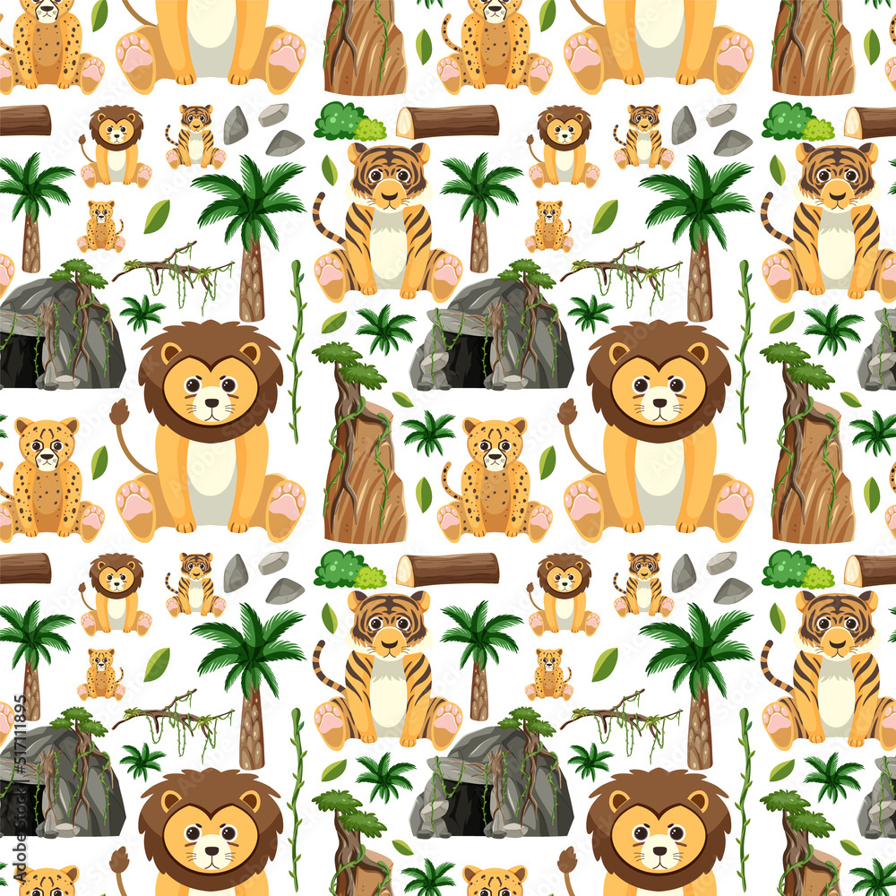 Cute animals seamless pattern