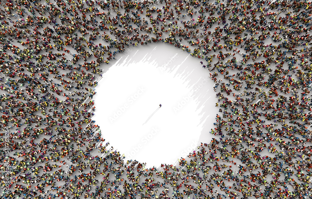 People crowd on a white background. 3d illustration