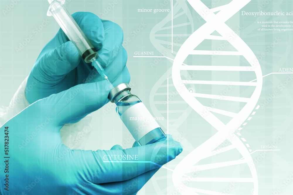 在基因工程实验室拥有数据科学虚拟屏幕的科学家生物医学工程师g