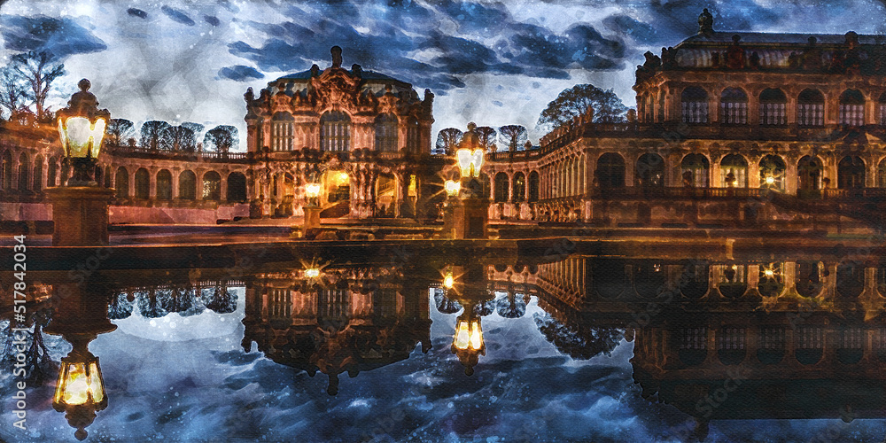 Aquarell vom Walpavillon am Dresdner Zwinger