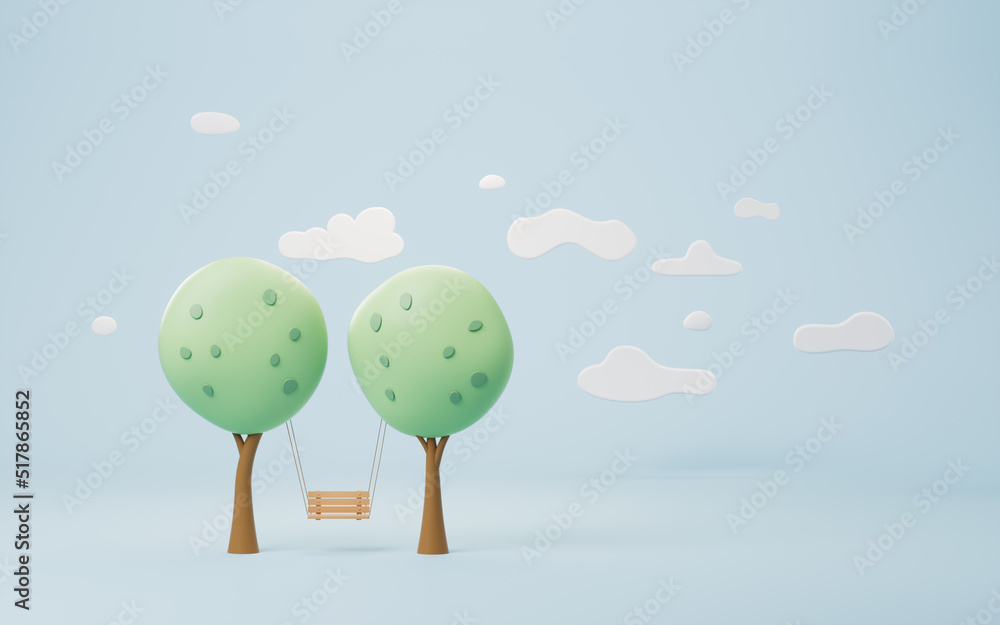 Park scene with cartoon style, 3d rendering.