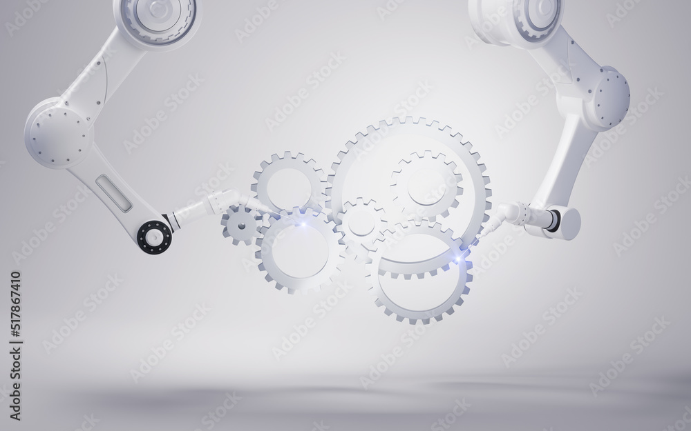 Mechanical arm with white background, 3d rendering.