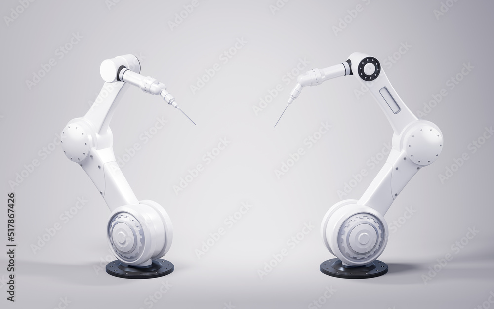 Mechanical arm with white background, 3d rendering.