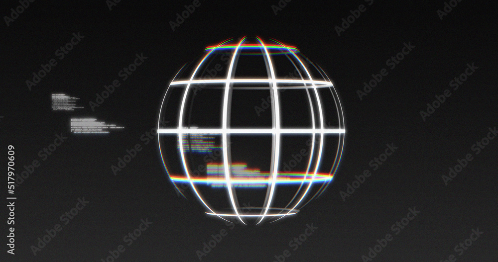 Image of globe and data processing on black background