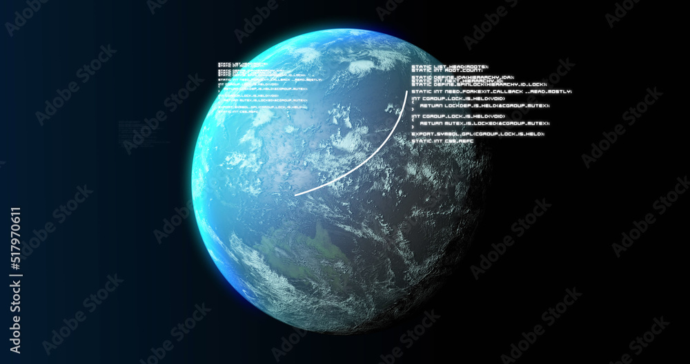 Image of globe and data processing on black background