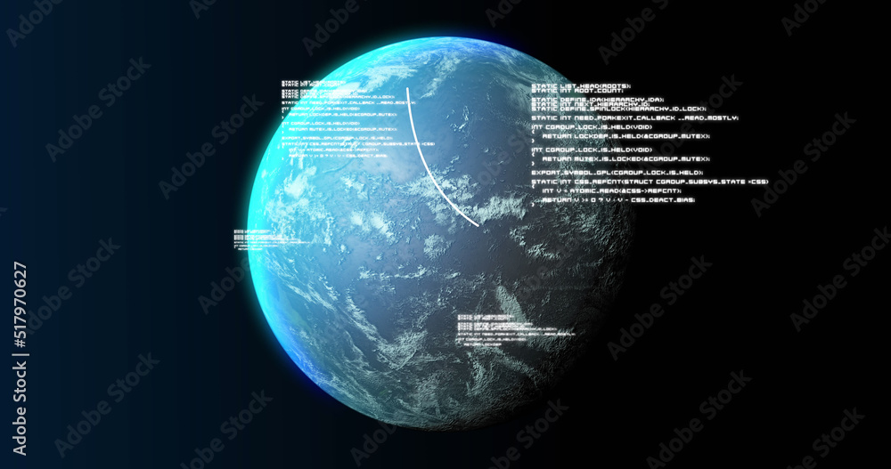 Image of globe and data processing on black background