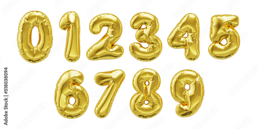 Number 0 to 9 shiny golden inflatable balloons