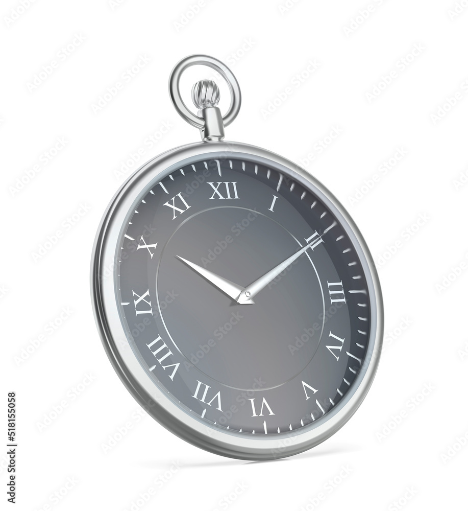 Silver pocket watch on white background