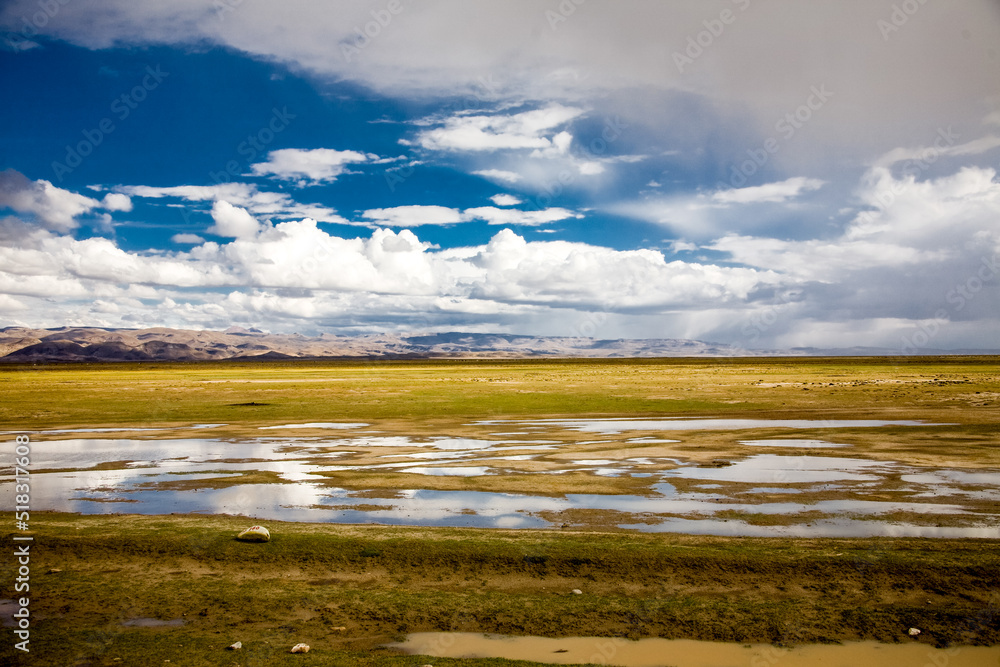 Landscape of Bolivia, prairie and mountains. Nature of Altiplano, South America