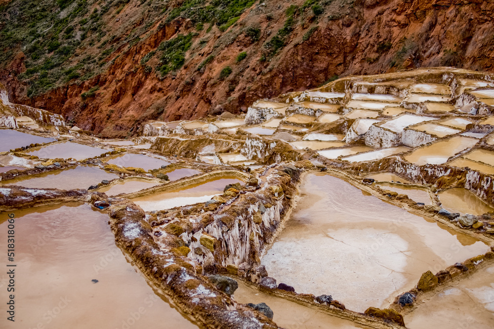 秘鲁的Salinas de Maras地区。库斯科附近Maras的印加盐田。南美洲