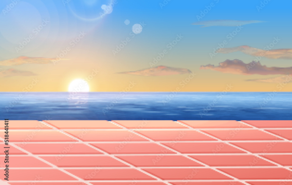 3d beach terrace scene st sunset