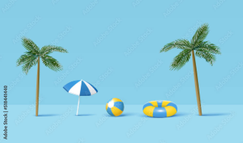 3d cute cartoon set of beach toys