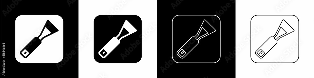 Set Paint brush icon isolated on black and white background. For the artist or for archaeologists an