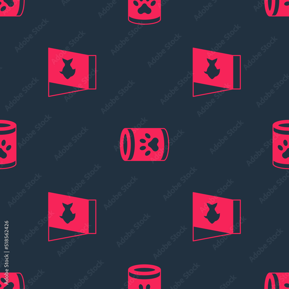 Set Food for fish and Canned food on seamless pattern. Vector