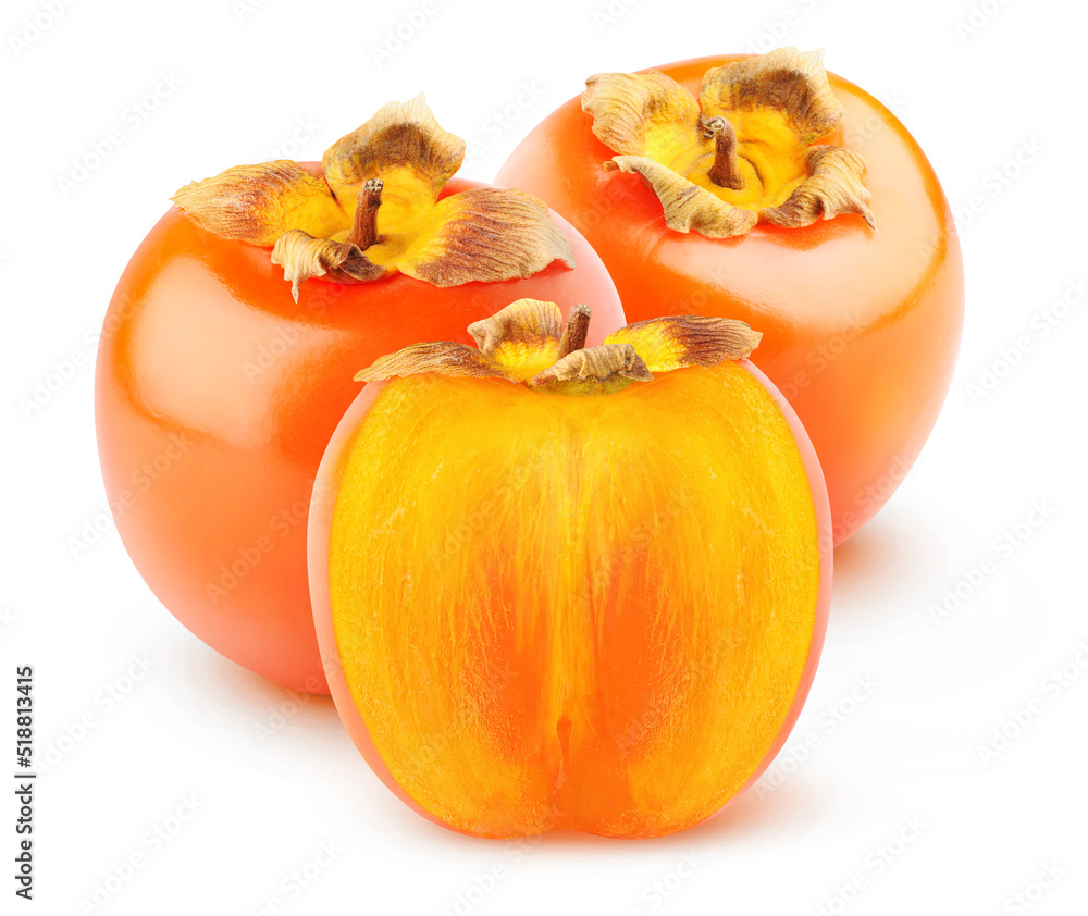 Two and a half persimmons isolated on white background