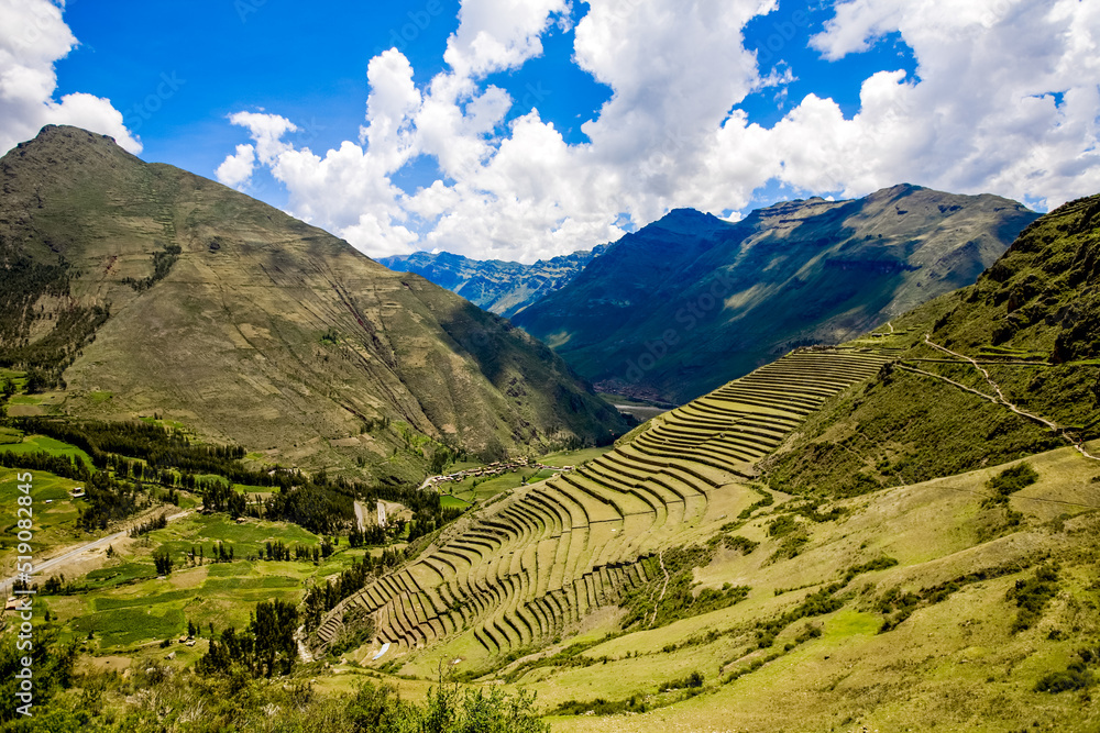 Agricultural terraces in Sacred Valley Moray in Peru. Soth America nature