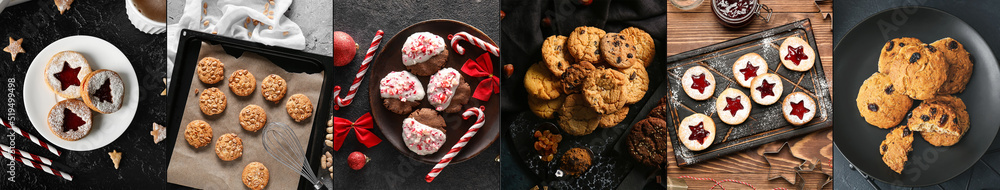 Set of delicious cookies, top view