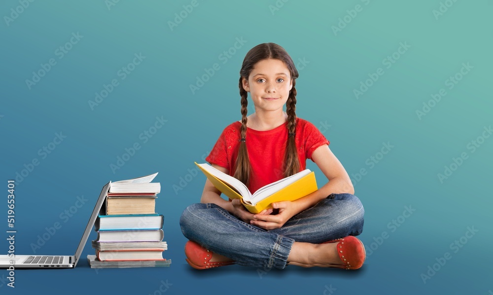 Portrait of young girl, student, studying, education, homework, youth, lifestyle concept