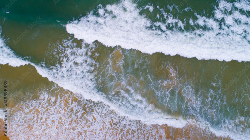 Sea waves Blurred background top view from drone camera Nature ocean background