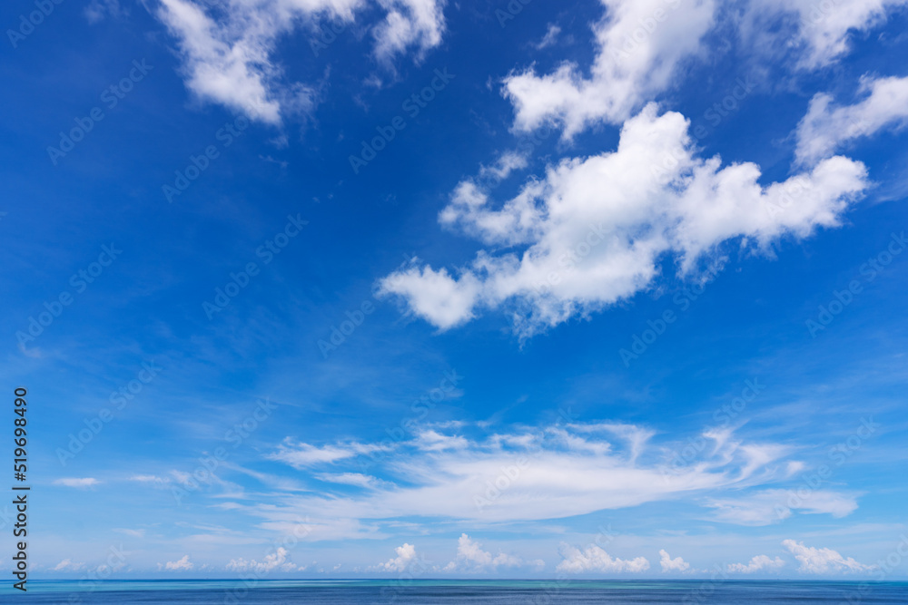 Beautiful Blue sky and white clouds over sea in summer season Good weather day in Phuket Thailand Co