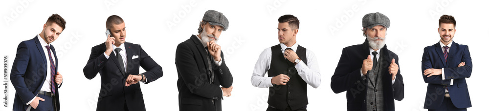 Set of handsome gentlemen on white background