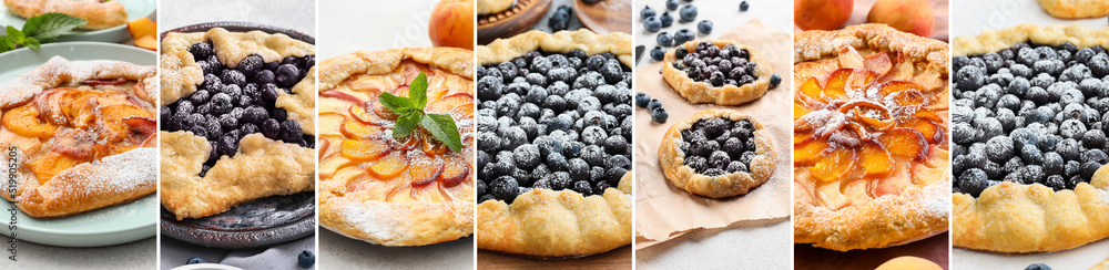 Collage of traditional fruit galettes, closeup