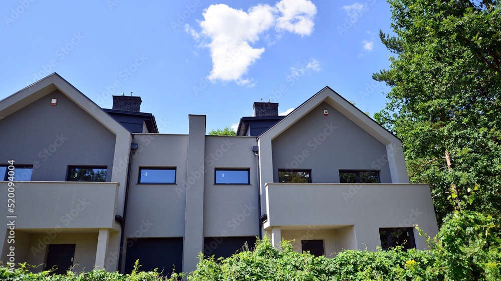 New single family house in a residential area in calm neighborhood.