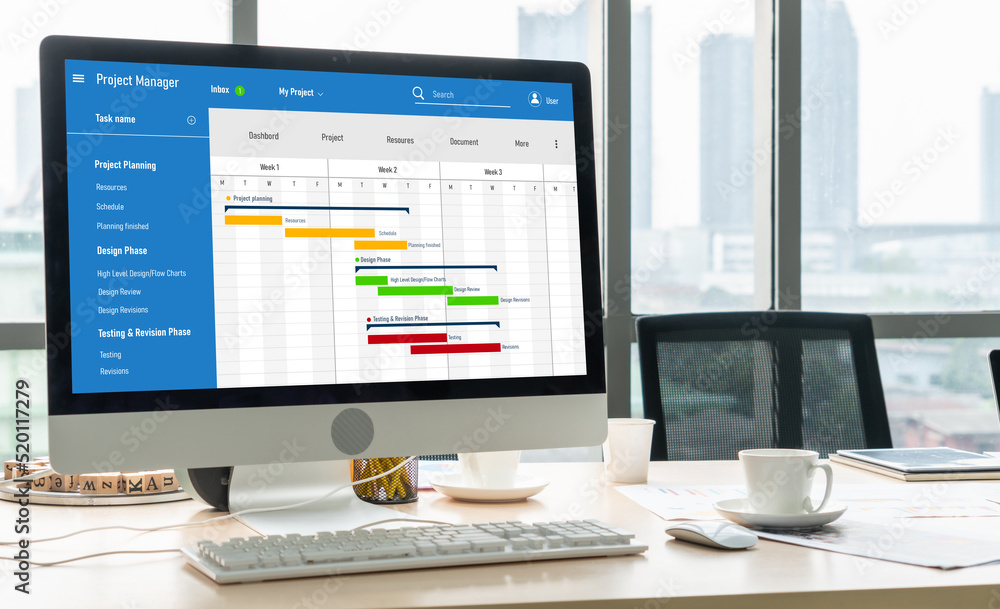 用于在电脑屏幕上显示时间的时尚商业项目管理的项目规划软件