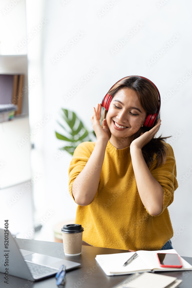 Portrait of smile beautiful business asian woman working office desk computer. Small business sme pe