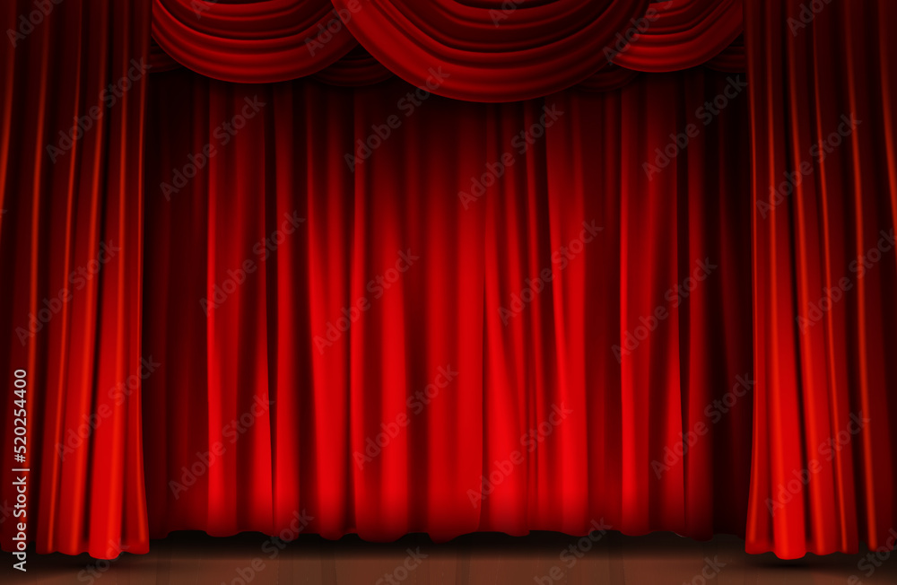 Red Curtain Closes on Stage Background. vector Illustration