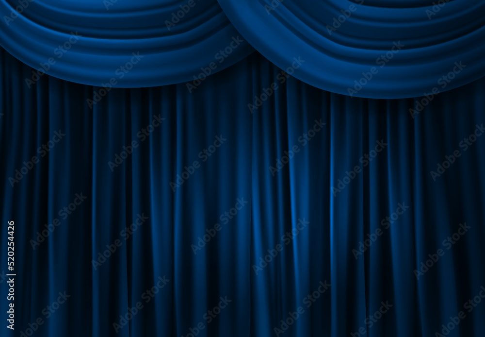 Blue Curtain Closes on Stage Background. Vector Illustration