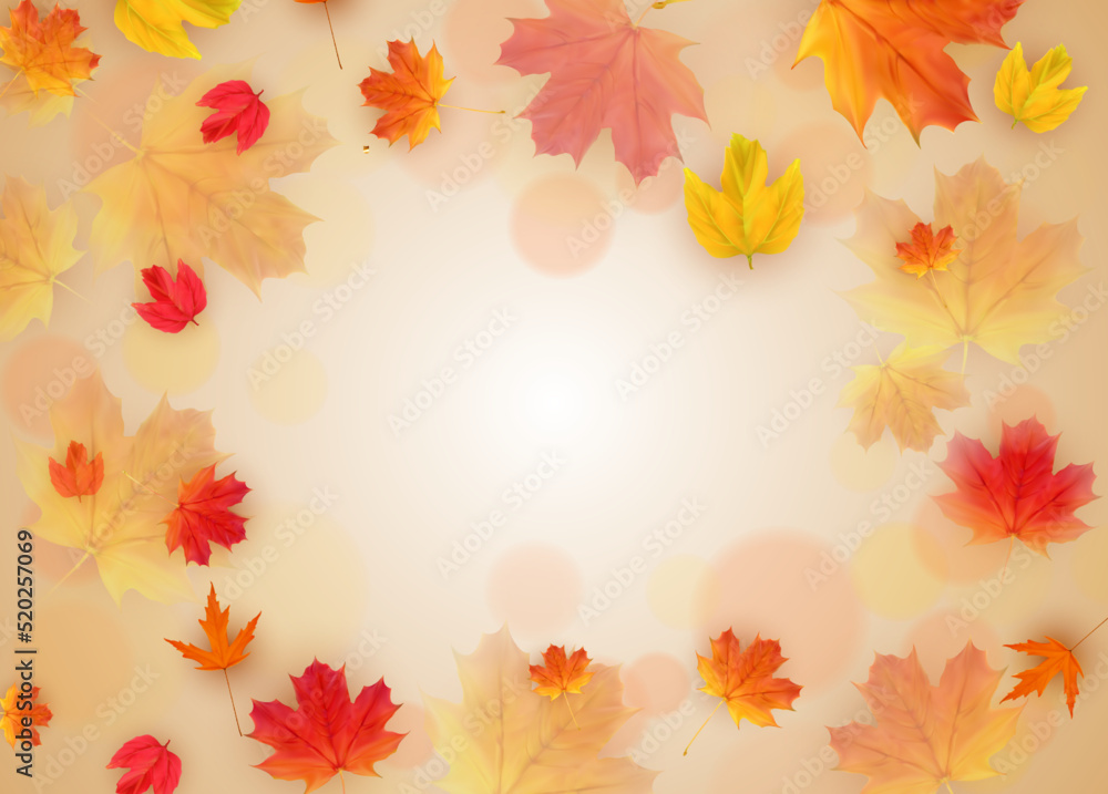 Autumn Fall Leaves Empty Frame Template. Vector Illustration