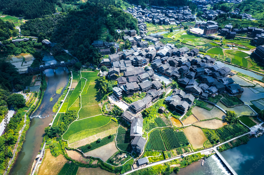 柳州三江城阳八寨田园风光全景航拍