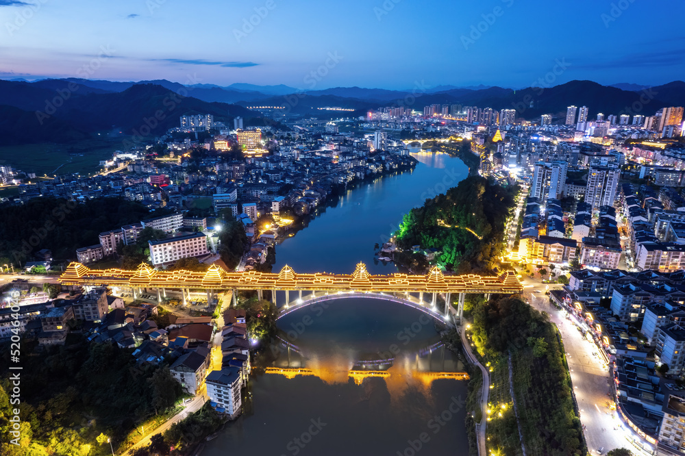 Aerial photography of Liuzhou Sanjiang County at night large format