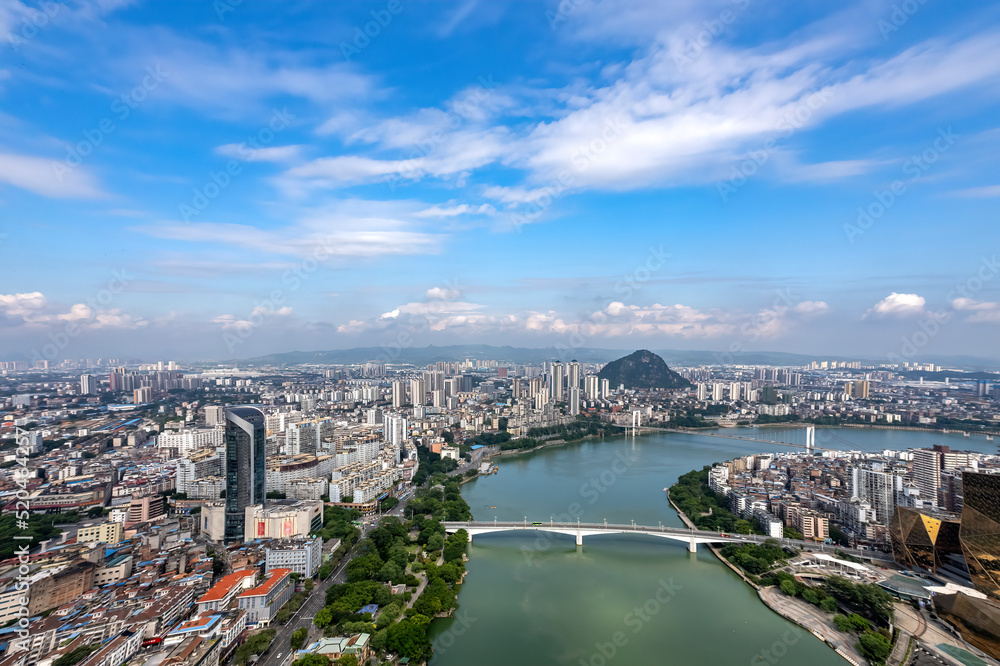 Aerial photography China Liuzhou modern city architecture landscape skyline