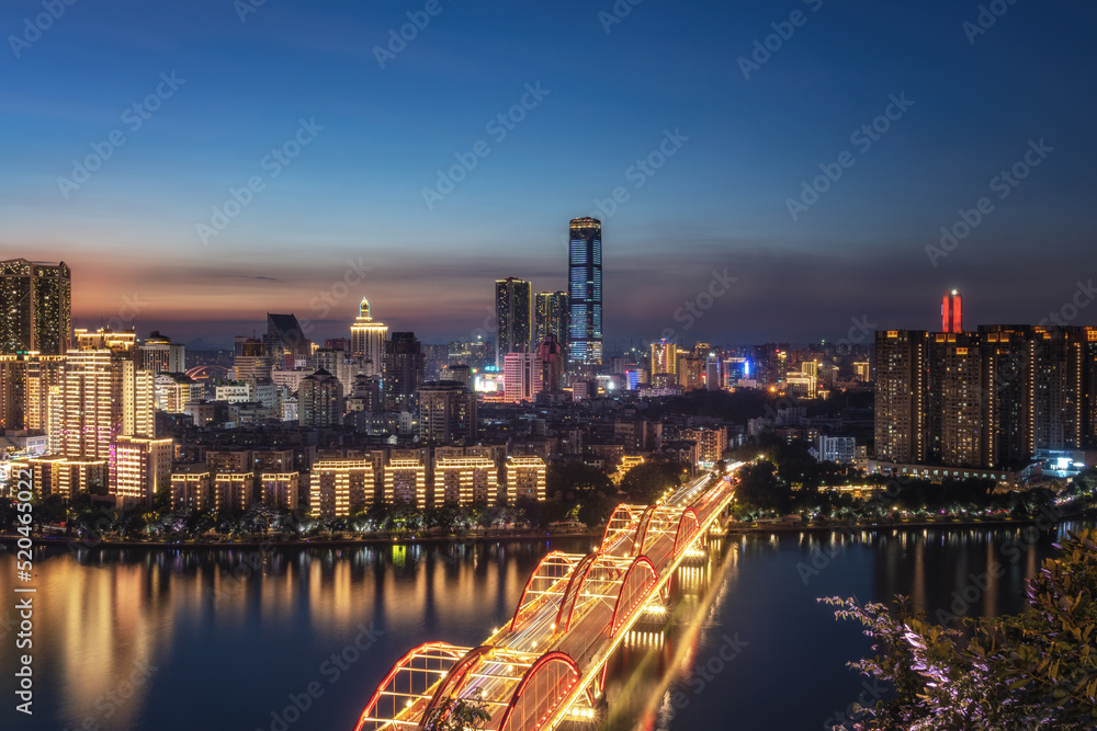 中国柳州城市夜景航拍