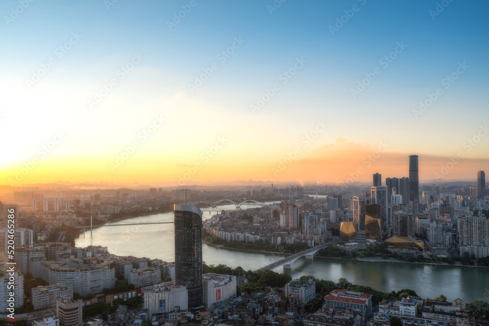 中国柳州城市风光航拍特写