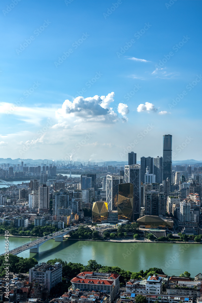 aerial photography guangxi liuzhou city modern architecture landscape skyline