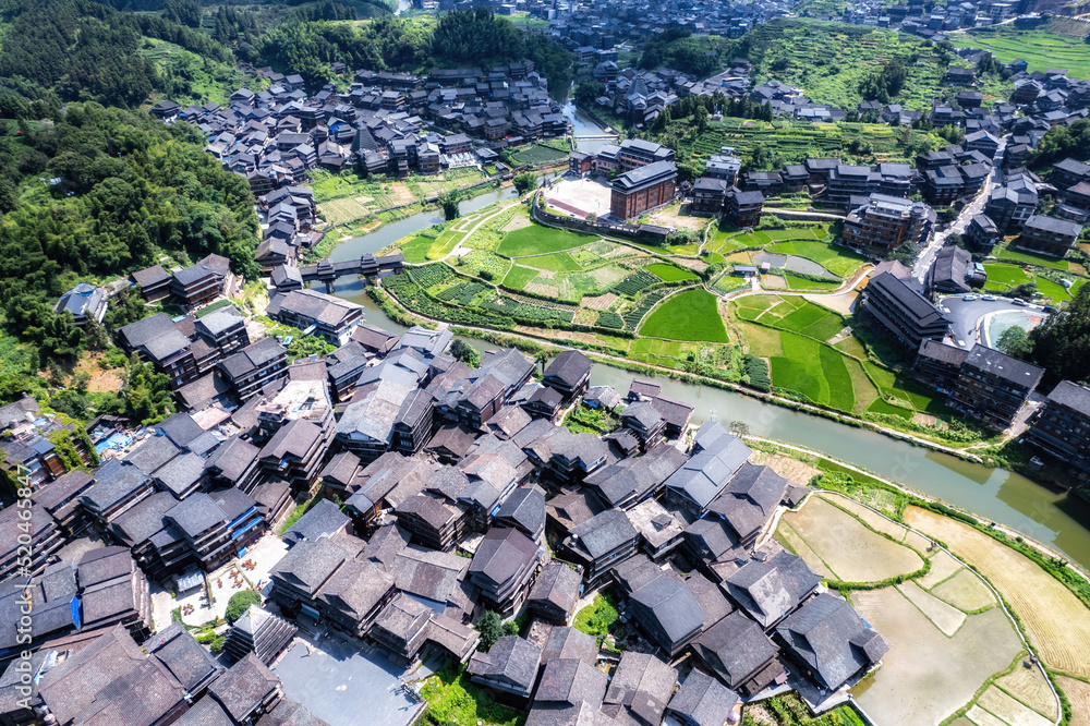 柳州三江城阳八寨田园风光全景航拍