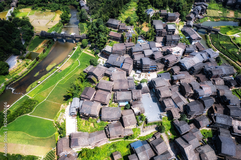 柳州三江城阳八寨田园风光全景航拍