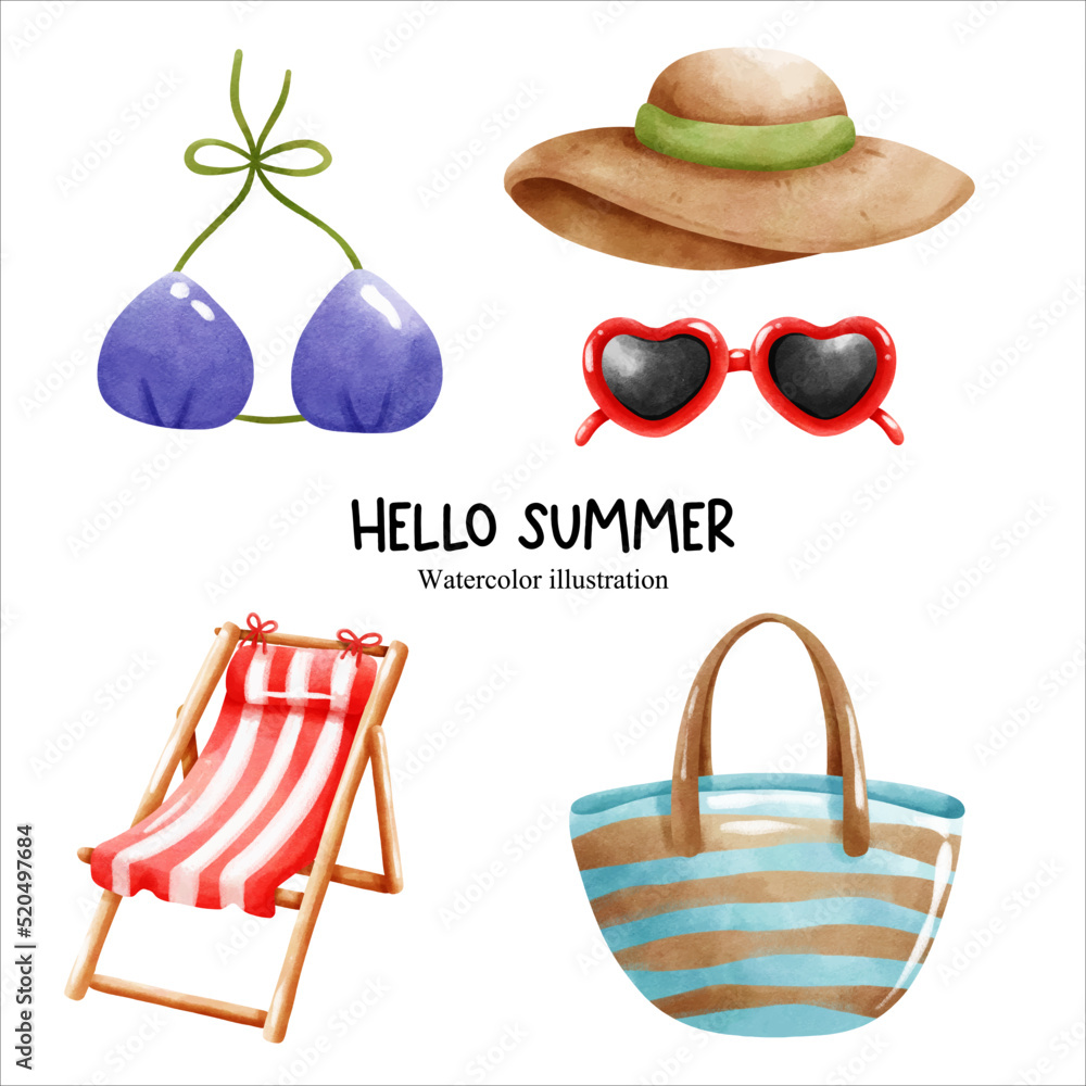 Hello summer, summer watercolor. vector illustration